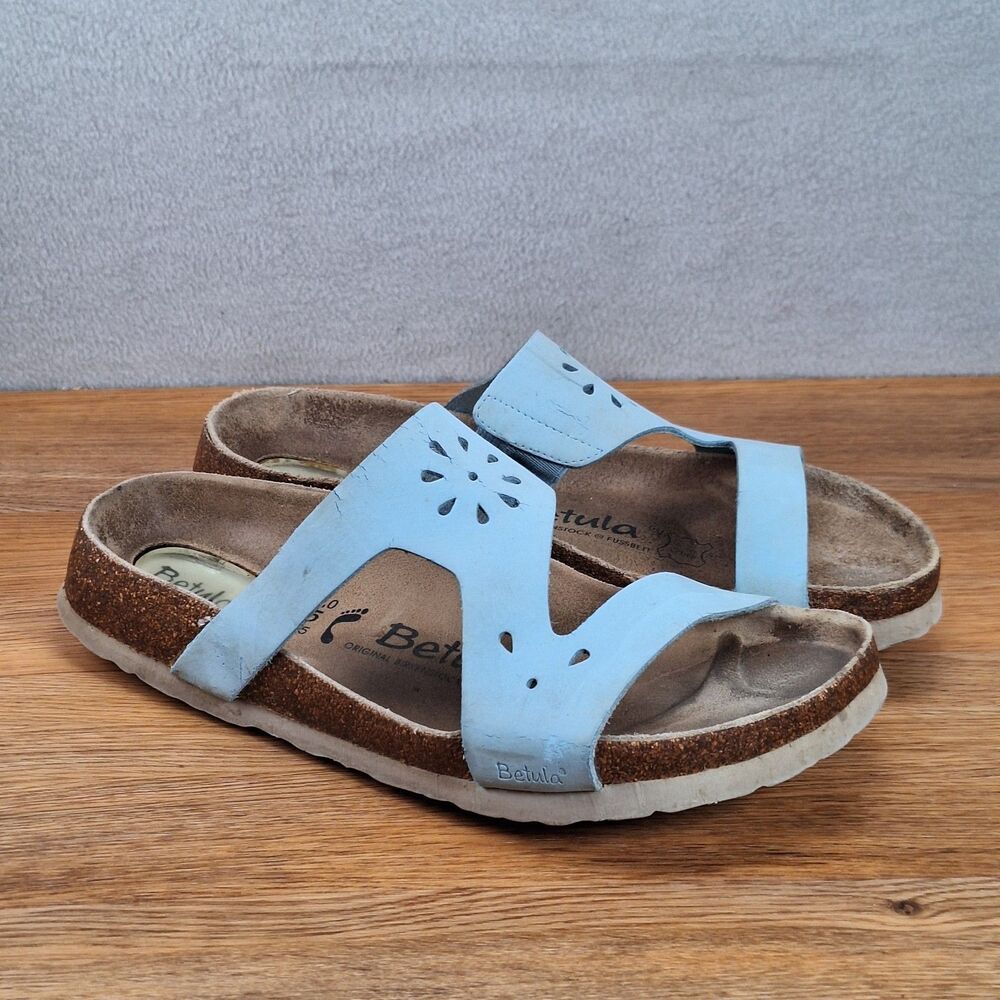 Betula by Birkenstock Zara Women's 7 EU 38 Slide Sandals Gray Leather Floral